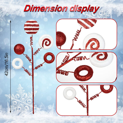 MANMAOHE 6 PCS 16.5 Inch Glitter Christmas Picks and Sprays Christmas Candy Stems Peppermint Lollipop Picks Christmas Tree Topper Christmas Floral Stems for Christmas Tree Home Decoration(Green)
