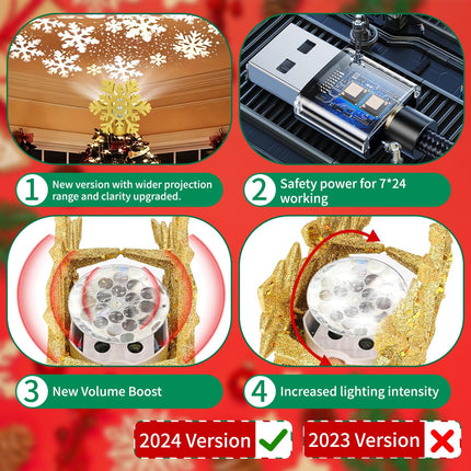 Christmas Tree Topper Lighted 3D Projector Rotating Ambient Lighting, Glitter Snowflake Christmas Star Tree Topper LED for Christmas Decoration (Gold Snowflake)
