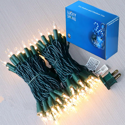 LUCKY SHINE 100 LED Warm White Christmas Lights, Commercial Grade Green Wire String Lights 35 Ft, for Indoor Outdoor House, Garden, Patio.
