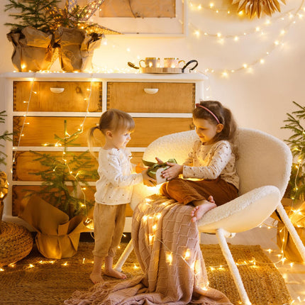 2 Pack Warm White Battery Powered Christmas Lights,Total 66ft 200 LED Battery Operated String Lights Outdoor with Remote, 8 Modes Fairly String Lights for Classroom Bedroom Christmas
