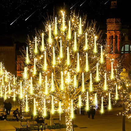 Aluan Christmas Lights Outdoor Meteor Shower Rain Lights, 20 Tubes 720 LEDs 16 Inch Waterproof Plug in Falling Rain String Lights for Halloween Xmas Holiday Party Home Patio Decoration, Warm White