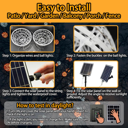 Solar Christmas Ball Lights for Tree Outdoor, 4 Pack 160 LED Globe Lights Waterproof, 8 Modes Solar Sphere String Lights Outside for Window Garden Yard Porch Wedding Party Decorations, Warm White