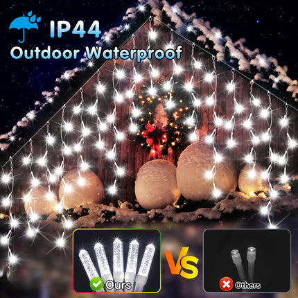 360LED 49FT Christmas Lights Outdoor Decorations with 72 Drops, 8 Modes String Lights, Plug in Waterproof with Timer and Memory Function for Christmas House Fence Party Decor (Cold White)