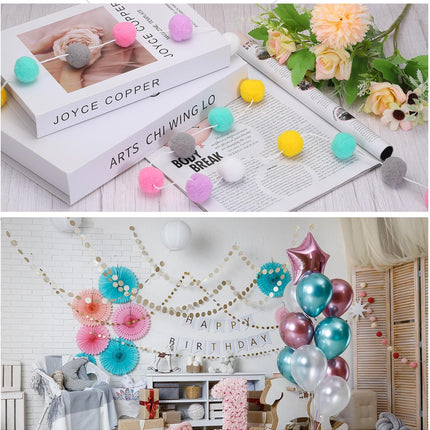 MECCANIXITY 3Pcs Felt Ball Garland Yellow Pom Pom Garland Handing Balls 7.55 Feet Long 20 Balls Party Banner Decor for Christmas Birthday Party Decoration