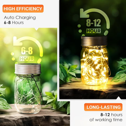 Solpex 6 Pack Mason Jar Solar Lights, Solar Lanterns Outdoor Waterproof, Jars Hangers Included, 30 Leds Hanging Lights Solar Fair