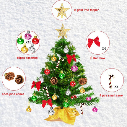Mini Christmas Trees, Artificial Tabletop Christmas Tree with Star Treetop and Many Ornaments, Battery Operated Small Xmas Tree for Table, Desk, Home Classic Series Holiday Decoration-1.67ft