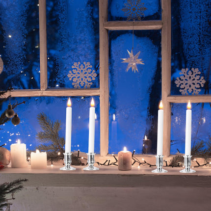 LED Flameless Window Candles with Remote Timer 10 PCS Battery Operated Flickering Taper Candle Lights with Removable Sliver Candle Holders Best for Xmas Wedding Home Dinner Décor