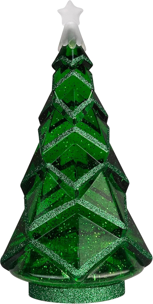 11.375" LED Blowing Glitter Light Up Christmas Tree - Green, Christmas Decor, Christmas Lights, 4-Hour Timer Function, Requires 3AA Batteries (not Included)
