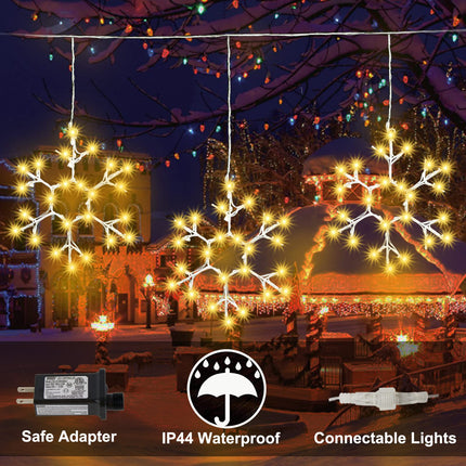 Christmas Snowflake Icicle Lights Outdoor Decoration, LED String Lights 8 Modes, Hanging Twinkle Fairy Lights for Roof Window Home Party Garden Yard Christmas Decoration, Warm White
