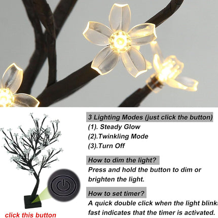 PMS 17inch 72 LEDs Cherry Blossom Tree Lights Desk Top Bonsai Tree Lamp, Ideal for Christmas Wedding Party Bedroom Home Decoration (Warm White)