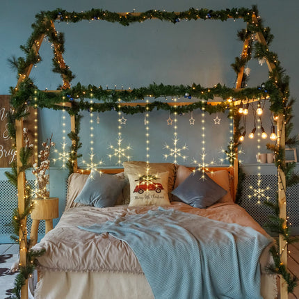 Christmas Snowflakes Lights, Christmas Snowflakes Curtain Lights 16.4 ft/ 5 m 325 LED Christmas Window String Lights Decoration for Christmas Party Home Bedroom Indoor Outdoor Garden (Warm White)