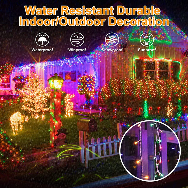 Icicle Lights Multicolor 90 LED 10 ft Short Curtain Lights with 8 Modes Remote Control,Powerd by USB & Battery - Waterproof Fairy String Lights for Indoor & Outdoor,Holiday,Party