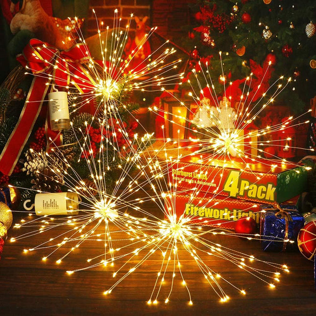 DenicMic 4-Pack LED Copper Wire Starburst Lights - 8 Modes, Battery Operated, Remote Control, for Ceiling, Wedding, Party Decor