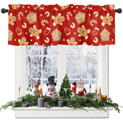 Christmas Valances for Windows Gingerbread Man Christmas Kitchen Curtain Valances Rod Pocket Snowflake Red Window Curtain Treatment Short Topper Curtains Seasonal Valance Christmas Decor, 42x18 Inch