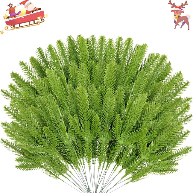 Artificial Pine Stems 100 PCS, Faux Greenery Pine Branches Pine Leaves for DIY Christmas Garland Wreath Christmas Tree and Christmas Home Decor