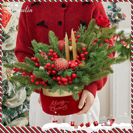 Serwalin 100 Pcs Artificial Pine Branches with Red Berry Stems,Fake Christmas Greenery Stems, Real Touch Pine Needles for DIY Christmas Garland Wreath Xmas Home Arrangements Decoration