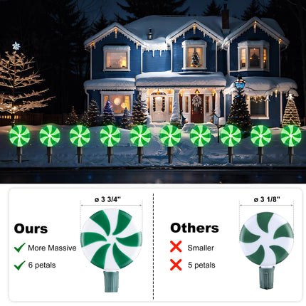 Christmas Lollipop Pathway Lights for Garden Christmas Decoration Green and White,10 LED String Path Sidewalk Lights with Stakes for Outdoor Lawn, Garden, Yard, Sidewalk