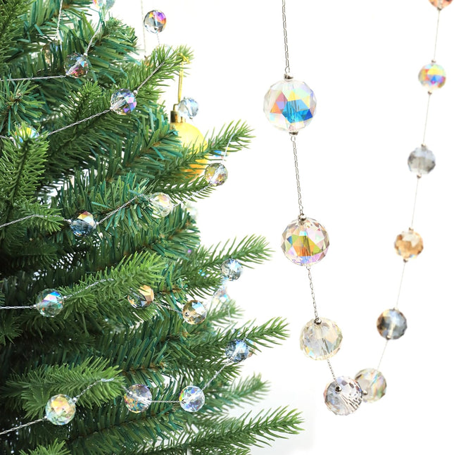 LEFERS 9.8Ft Crystal Glass Balls Christmas Garland,48 Beads 16mm Faceted Prism Beads Strands Hanging Ornament Decoration for Christmas Tree Centerpieces Wedding Party (Multicolor)