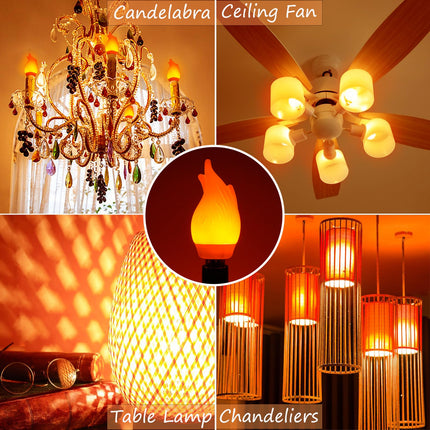 E12 Flame Bulbs 12 Pack, 3 Mode LED Candelabra 2.0 Watt Warm White Chandelier 1800k Candle Light Bulbs, Flame Tip for Christmas Party Decorations