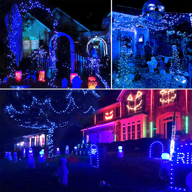 SANJICHA Blue Outdoor Solar String Lights, 2-Pack Each 72FT 200LED Super Bright Solar Lights Outdoor, Waterproof Copper Wire 8 Modes Solar Fairy Lights for Garden Patio Tree Party Wedding (Blue)