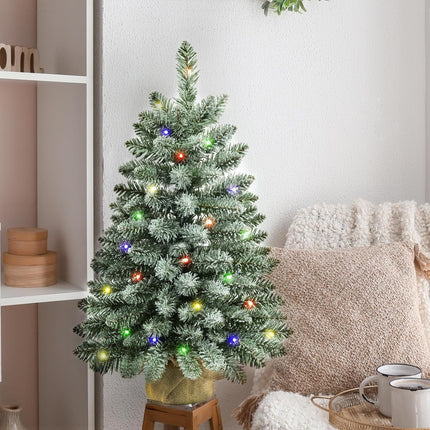 2 ft Mini Christmas Trees with 25 F5 LED Lights, 24" Decorated Burlap Artificial Tabletop Christmas Trees Home Party Decoration for Kitchen Dining Room Window