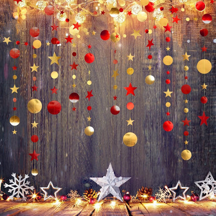 Cheerland Gold Burgundy Party Decorations Red Circle Dots Garland Red Twinkle Star Streamer Hanging Backdrop for Wedding Birthday Engagement Bridal Shower Bachelorette Valentines Day Chinese Year