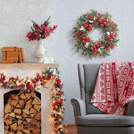Super Holiday Artificial Christmas Wreath, Front Door Wreaths Decorations for Home, Party, Holiday, Thanksgiving, Xmas Decor - with Wreath Hanger, Green/Red.