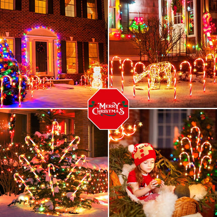 24 Pack Christmas Decorations Outdoor Solar Candy Cane Lights, LETMY Solar & USB Rechargeable Solar Christmas Pathway Lights, 144 LED 10 Modes Waterproof Outdoor Christmas Decorations for Yard Pathway