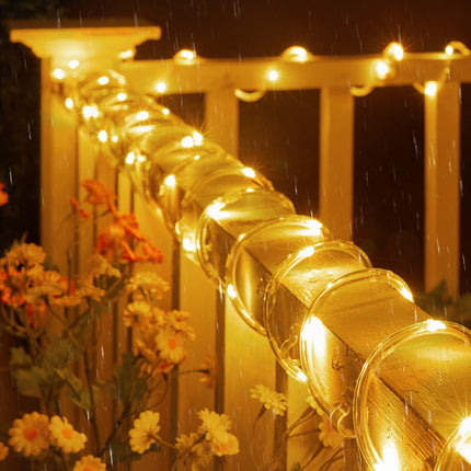 Brightown Solar Rope Lights, 39FT 100LED Outdoor Solar String Lights, IP65 Waterproof Solar Powered Fairy Lights with 8 Lighting Modes for Party Garden Yard Home Holiday Tree Decoration, Warm White