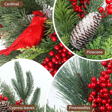 Christmas Wreath, 24" Cardinals Christmas Wreaths for Front Door, Christmas Door Decorations Cardinals s, Year Christams s