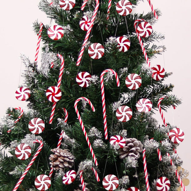 48Pcs Candy Canes Christmas Tree Decorations-Plastic Peppermint Candy Cane Ornaments for Christmas Tree Decor Candy Lollipop Craft Christmas Party Supplies