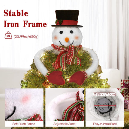 Lewondr Christmas Tree Topper Hat Projector, Snowman Hat Tree Topper with Snowflake Projector Light, Decorative Elf Hat Tree Topper for Xmas Tree Year Holiday Party Winter Home Decoration, White