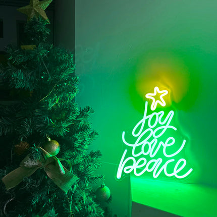 Christmas Neon Signs Joy Love Peace Xmas LED Neon Light USB &Battery Powered Hanging Christmas Decorations Indoor Green Christmas Light Up Sign for Bedroom Kids Room Living Room Shop Window Decor