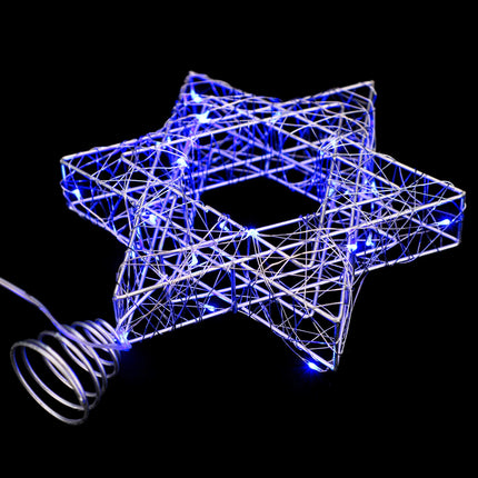 Rattan Star of David Chanukah Christmas Tree Topper, with Blue LED String, Wire Weaving, Battery Powered, 7'' Star Tree Topper for Diwali, Birthday, Wedding, Parties & Home