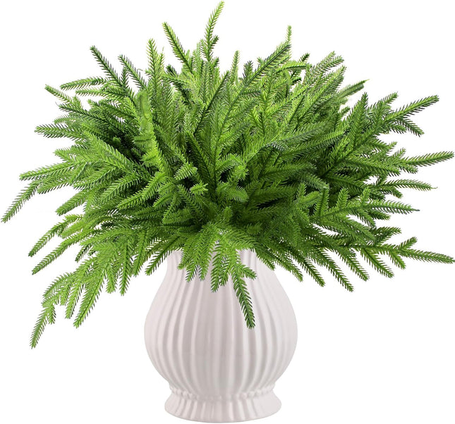 12 Pcs Christmas Norfolk Pine Branches Realistic, Real Touch Norfolk Pine Stems, 18 Inch Real Feel Norfolk Pine Branches for DIY Crafts Garland Wreath Xmas Indoor Outdoor Home Decor