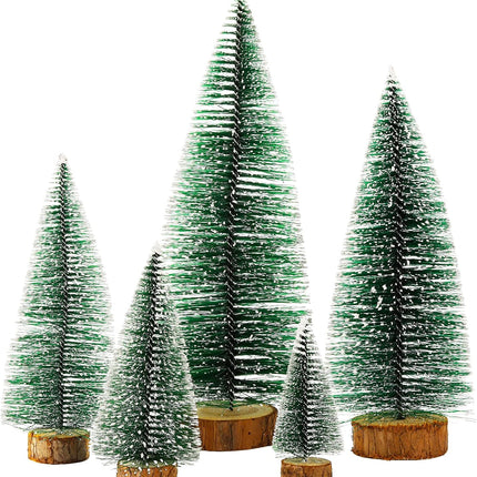 Frcctre 5 Pack Mini Christmas Tree, Artificial Mini Decorative Xmas Tree Miniature Pine Tree with Snow, Desktop Small Pine Tree with Wood Base for Christmas Holiday Party Home Tabletop Decoration