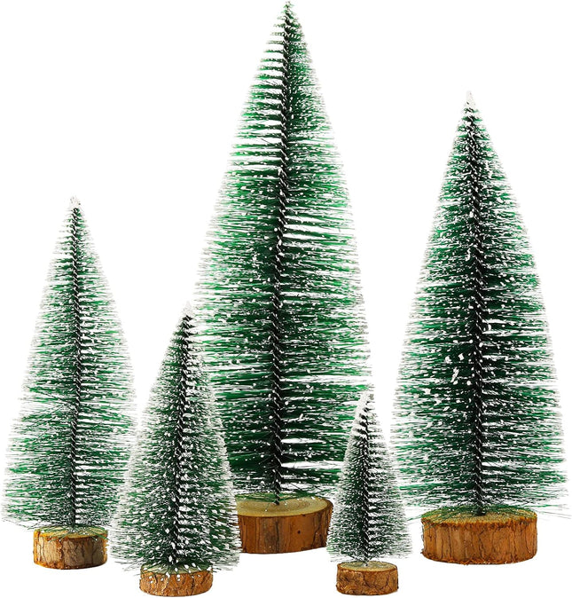 Frcctre 5 Pack Mini Christmas Tree, Artificial Mini Decorative Xmas Tree Miniature Pine Tree with Snow, Desktop Small Pine Tree with Wood Base for Christmas Holiday Party Home Tabletop Decoration