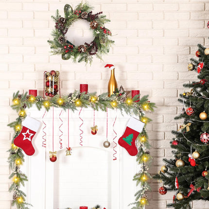 6FT Christmas Garland, Prelit Christmas Garland, Christmas Garland with Lights Snowflake Effect Design with Pinecones, White Berries for Mantel Tabletop Party Home Indoor Outdoor Winter Decor