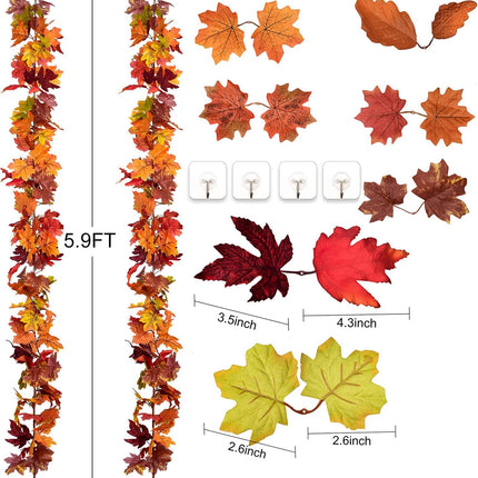 Artiflr 2 Pack Fall Maple Garland Clearance, 5.9Feet/Strand Hanging Vine Maple Leaf Garland Artificial Autumn Foliage Garland Thanksgiving Decor for Home Wedding Fireplace Party Christmas