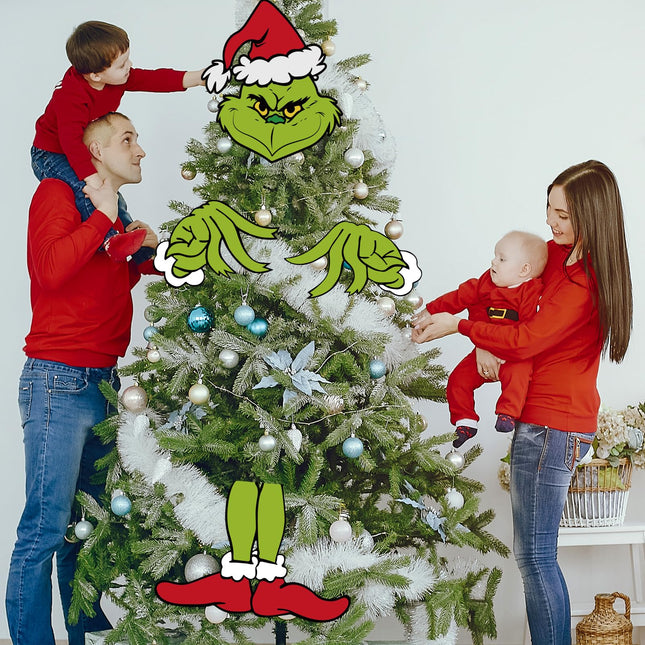 Christmas Decorations for Tree- Christmas Tree Topper 4pcs Green Gnome Christmas Signs Decorative Christmas Ornament for Christmas Decor Indoor Home Xmas Tree Winter Holiday Party Supplies