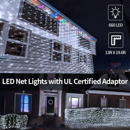 ZAIYW 660 LED Net Lights 20Ft x 13Ft Large Christmas Net Lights Plug in, Waterproof Outdoor Mesh Lights with Remote Control Timer for Bushes Garden Tree Holiday Decor (Cool White)