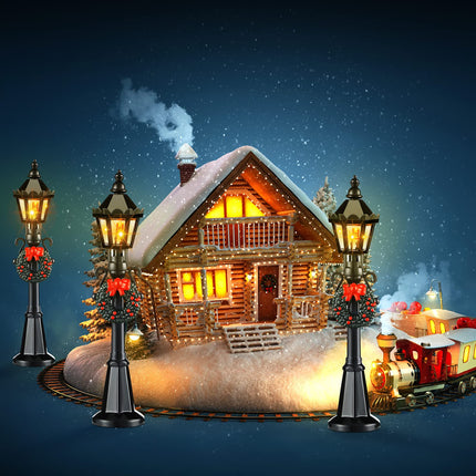 Christmas Lamp Post Village Accessories Village Fairy Lamp Train Lantern Lamp Miniature Street Lamp Decorative Street Lights for DIY Dollhouse Village Pathway (Simple Style, 8 Pieces)