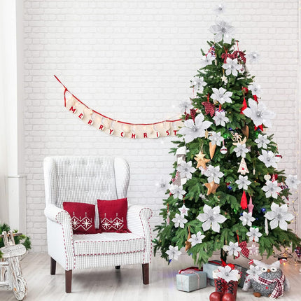 100 Pcs 3 Size Christmas Poinsettia Artificial Flowers Glitter Faux Wedding Flowers Christmas Flower Decoration Ornaments for Christmas Tree Xmas Party DIY Wreath Garland Year Decor(Silver)