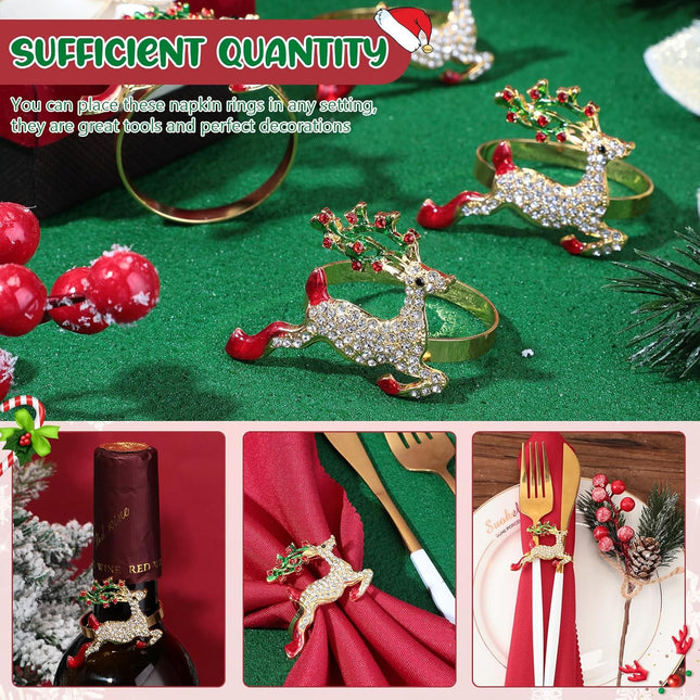 Yaomiao 24 Pcs Christmas Napkin Rings Include Christmas Tree, Christmas Crutch, Santa Claus, Christmas Wreath, Candy Canes and Other Elements for Holiday Party Dinner Table Setting Decoration