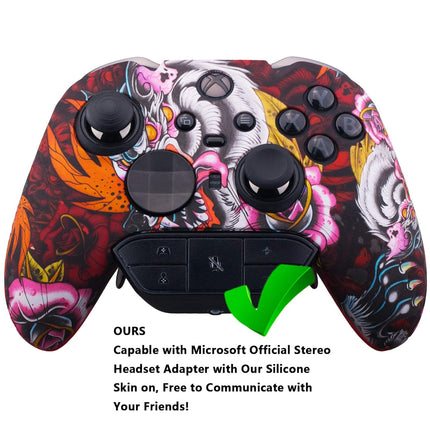 1 x Protective Customize Transfer Print Silicone Cover Skin Red Dragon + 6 Thumb Grips Analog Caps for Xbox Elite Series 2 Controller