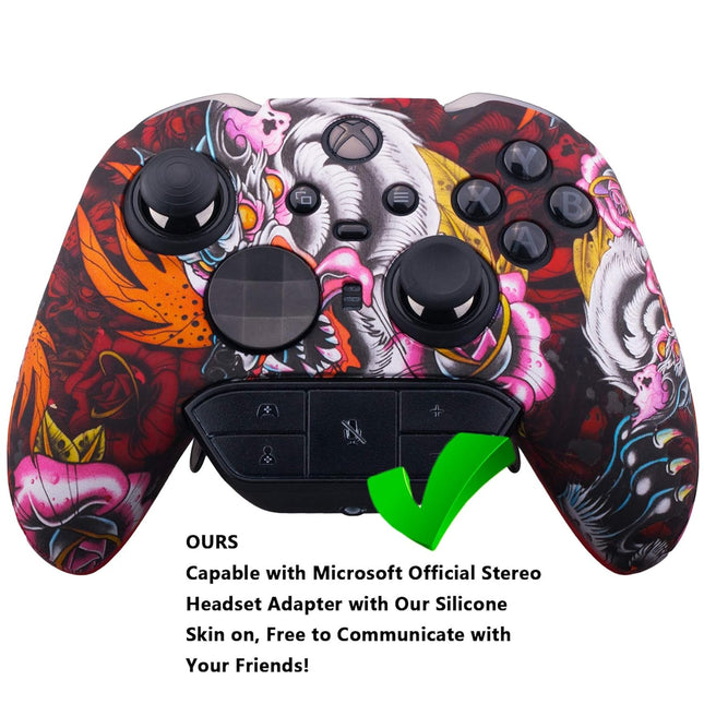 1 x Protective Customize Transfer Print Silicone Cover Skin Red Dragon + 6 Thumb Grips Analog Caps for Xbox Elite Series 2 Controller