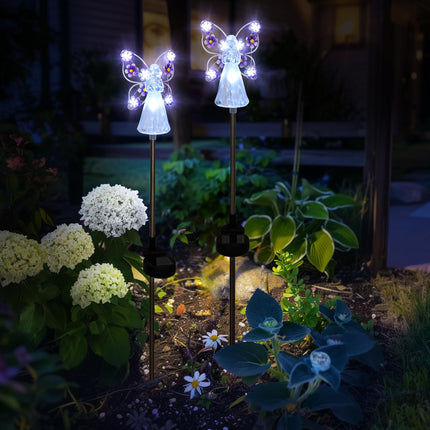 GIGALUMI Solar Angel Garden Stake Lights - 2 Pack Angel Solar Lights Outdoor Garden, Eternal Light Angel with 7 LEDs for Cemetery Grave Decorations, Memorial , Christmas Yard Art, Sympathy s