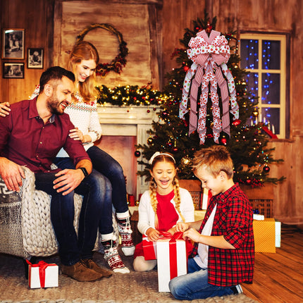 Christmas Tree Topper Wreath Bow Large Red Green Glitter Dot Bow Red White Stripe Ribbons Ornaments for Xmas Garland Wedding Home Holiday Party Thanksgiving Indoor Outdoor Decor 46"x13"