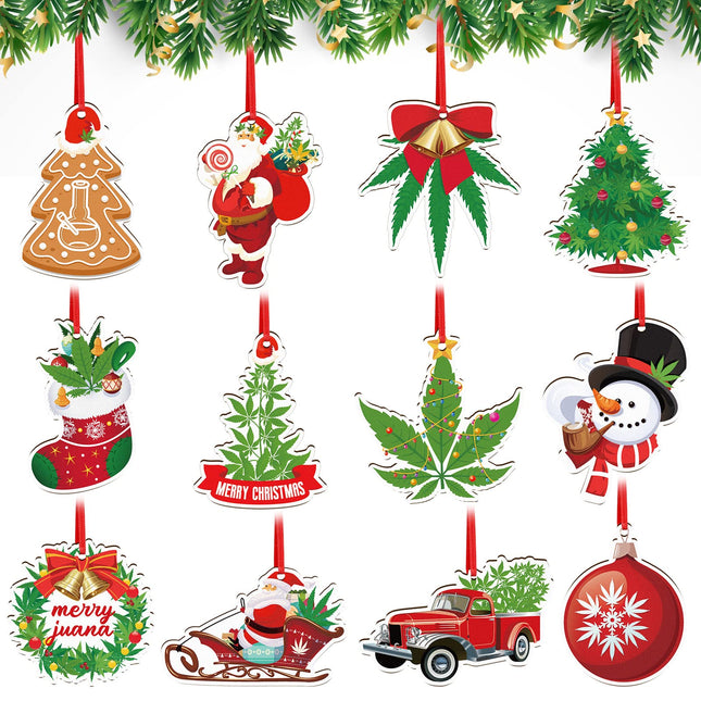 12 Pieces Christmas Wooden Ornaments Leaf Themed Christmas Decorations Snowflake Christmas Crafts Wood Cutout Decorative Hanging Ornaments for Xmas Christmas Tree Farmhouse Craft Decor (Vivid Style)