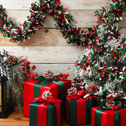 Yilloog 30 Pcs 196 Feet Christmas Tinsel Garland Metallic Tinsel Twist Garland Christmas Tree Decorations Glitter Christmas Party Hanging Wreath Decoration Indoor Outdoor Ornament (Red,Green,White)